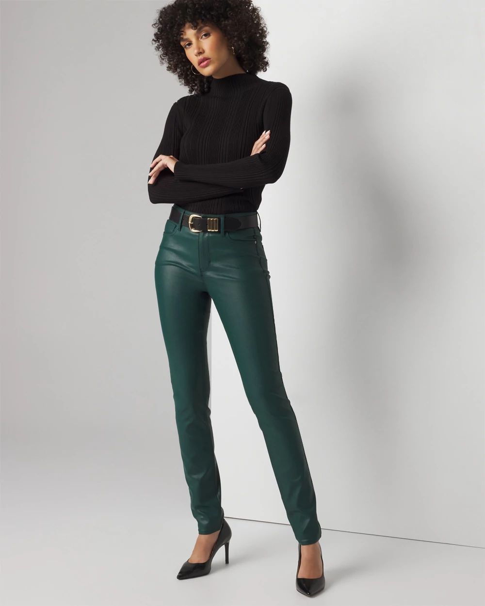 White house black market coated jeans top